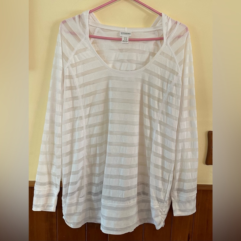 Motherhood Maternity hooded, white striped, XL, long sleeved shirt.